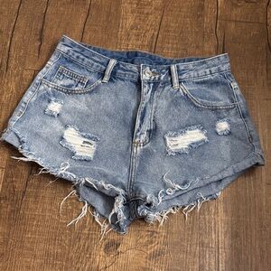 SHEIN Blue Distressed Jean Shorts